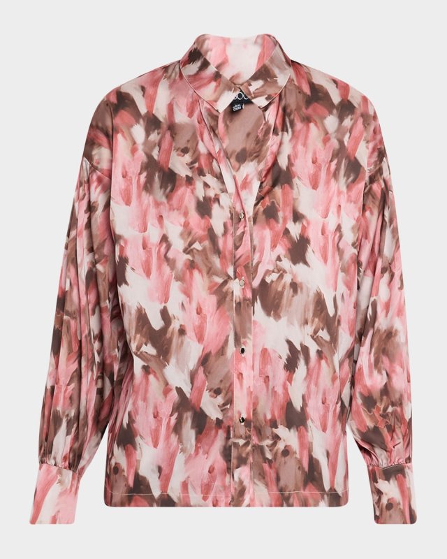 Brushstroke-Print Crepe De Chine Blous